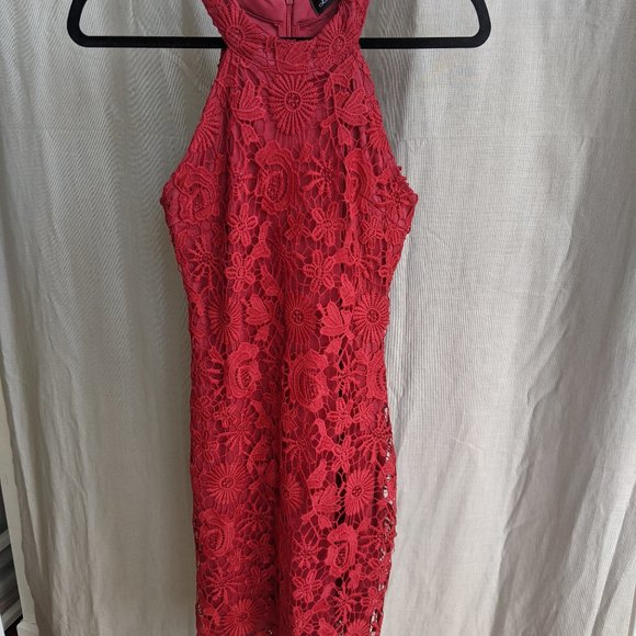 Lacey Red Halter Dress - Picture 2 of 5